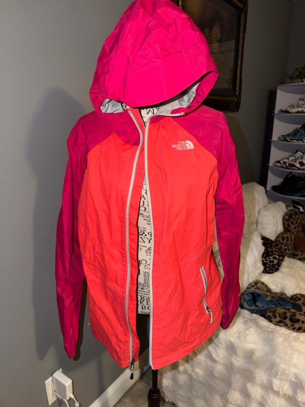 The North Face HyVent Allabout Hooded Rain Jacket Pink and Orange
